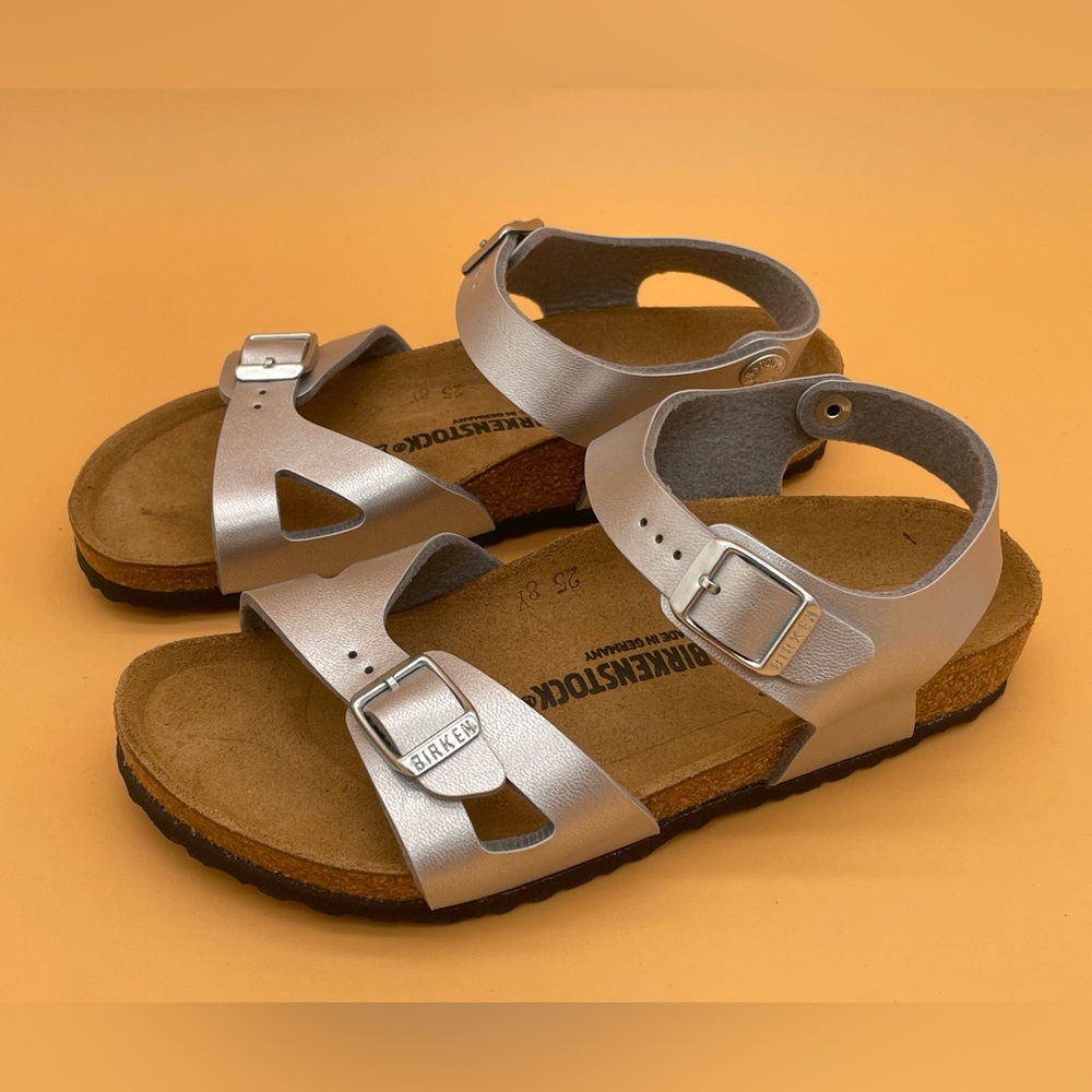 NEW Size 33 Birkenstock Rio Silver Birko-Flor Girl Kids Sandals Silver